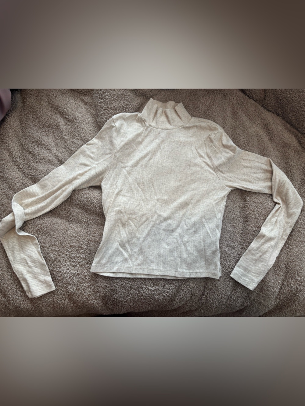 Cream Ribbed Turtleneck Top - Women's Slim Fit